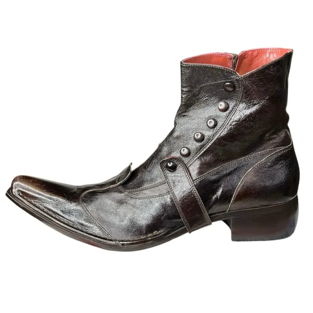 Jo Ghost Men’s Brown Leather Handmade Italian Boots Size 44 US 11